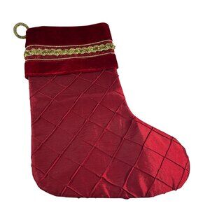 Red Velvet Large Christmas Stocking Gold Trim Quilted Holiday Decor Elegant 20"